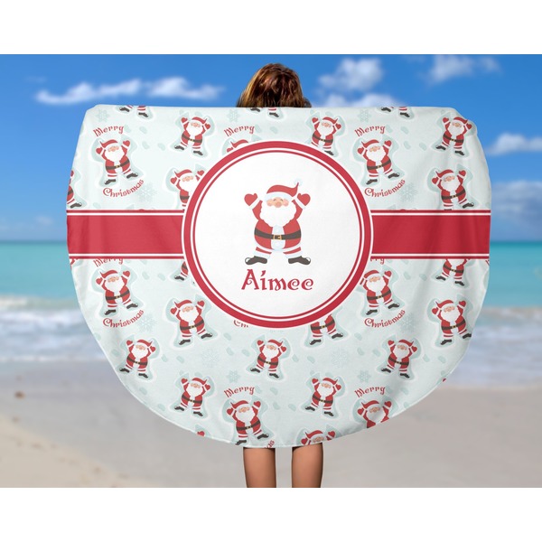 Santa Claus Round Beach Towel - In Use