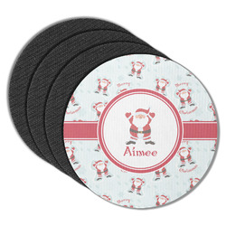 Santa Clause Making Snow Angels Round Rubber Backed Coasters - Set of 4 w/ Name or Text