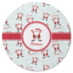 Santa Clause Making Snow Angels Round Rubber Backed Coaster w/ Name or Text