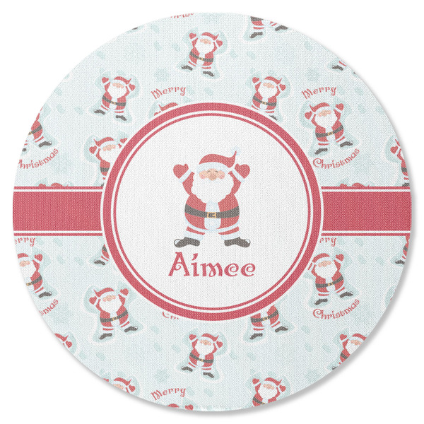 Custom Santa Clause Making Snow Angels Round Rubber Backed Coaster w/ Name or Text