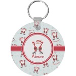 Santa Clause Making Snow Angels Round Plastic Keychain (Personalized)