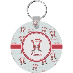 Santa Clause Making Snow Angels Round Plastic Keychain (Personalized)
