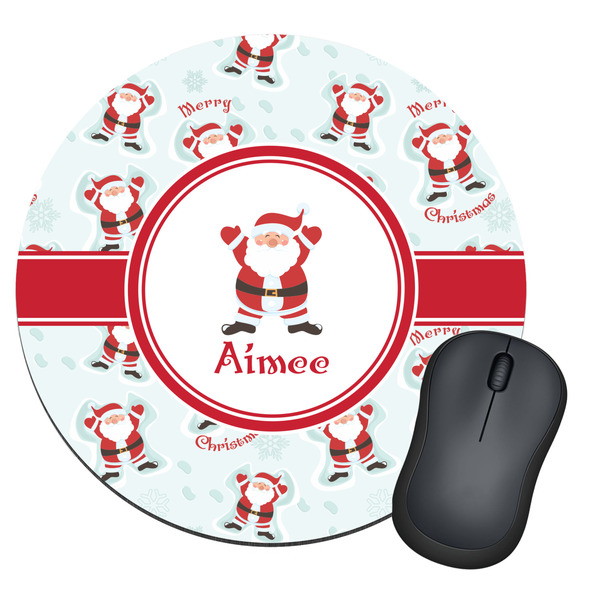 Custom Santa Clause Making Snow Angels Round Mouse Pad (Personalized)
