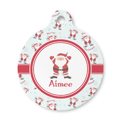 Santa Clause Making Snow Angels Round Pet ID Tag - Small (Personalized)