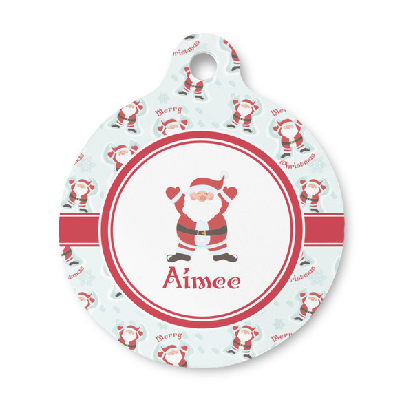 Custom Santa Clause Making Snow Angels Round Pet ID Tag - Small (Personalized)