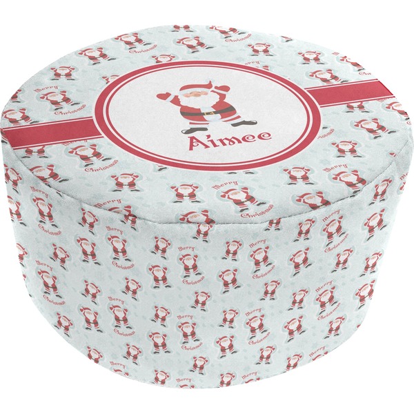 Custom Santa Clause Making Snow Angels Round Pouf Ottoman (Personalized)