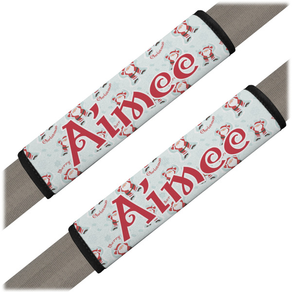 Custom Santa Clause Making Snow Angels Seat Belt Covers (Set of 2) (Personalized)