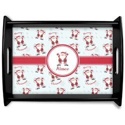 Santa Clause Making Snow Angels Black Wooden Tray - Large w/ Name or Text