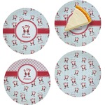 Santa Clause Making Snow Angels Set of 4 Glass Appetizer / Dessert Plate 8" (Personalized)