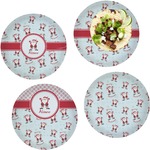 Santa Clause Making Snow Angels Set of 4 Glass Lunch / Dinner Plate 10" (Personalized)
