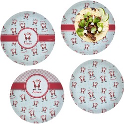 Santa Clause Making Snow Angels Set of 4 Glass Lunch / Dinner Plate 10" (Personalized)