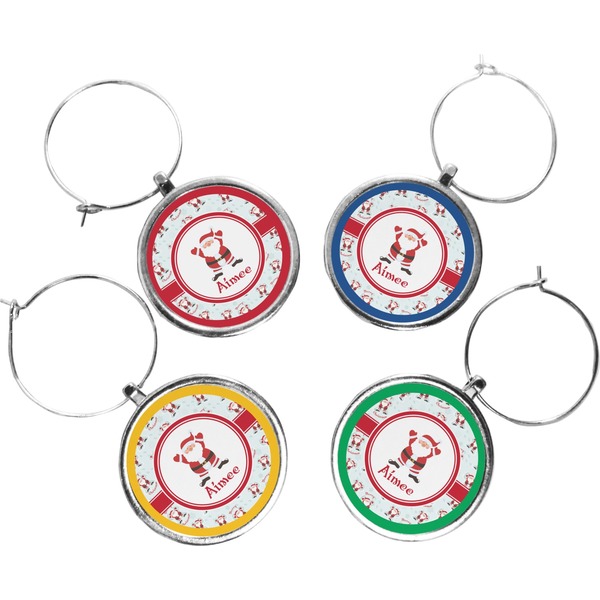 Custom Santa Clause Making Snow Angels Wine Charms (Set of 4) (Personalized)
