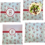 Santa Clause Making Snow Angels Set of 4 Glass Square Lunch / Dinner Plate 9.5" w/ Name or Text