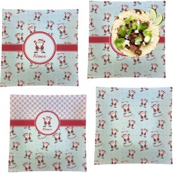 Santa Clause Making Snow Angels Set of 4 Glass Square Lunch / Dinner Plate 9.5" w/ Name or Text