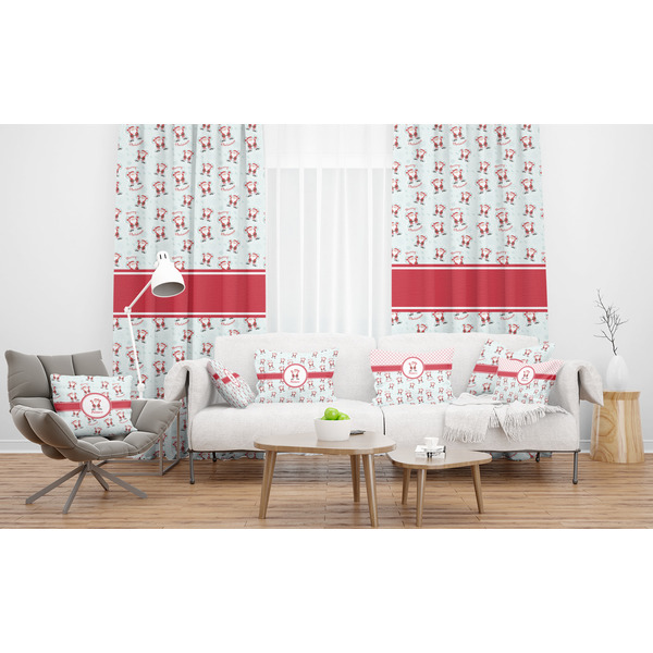 Santa Claus Sheer and Custom Curtains in Room with Matching Pillows