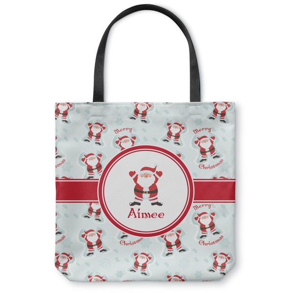 Custom Santa Clause Making Snow Angels Canvas Tote Bag - Small - 13"x13" w/ Name or Text