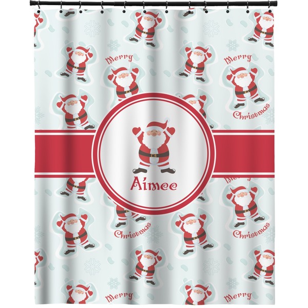Custom Santa Clause Making Snow Angels Extra Long Shower Curtain - 70"x84" w/ Name or Text