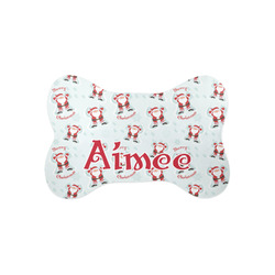 Santa Clause Making Snow Angels Bone Shaped Dog Food Mat (Small) (Personalized)