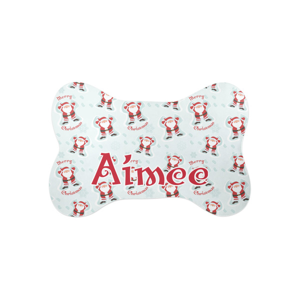 Custom Santa Clause Making Snow Angels Bone Shaped Dog Food Mat (Small) (Personalized)