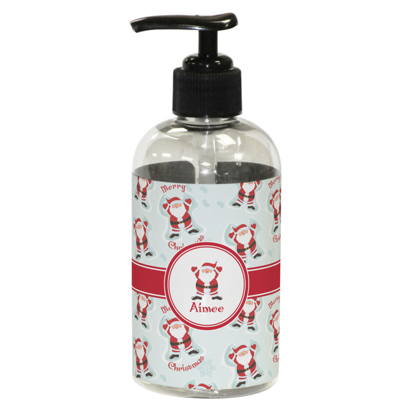 Custom Santa Clause Making Snow Angels Plastic Soap / Lotion Dispenser (8 oz - Small - Black) (Personalized)