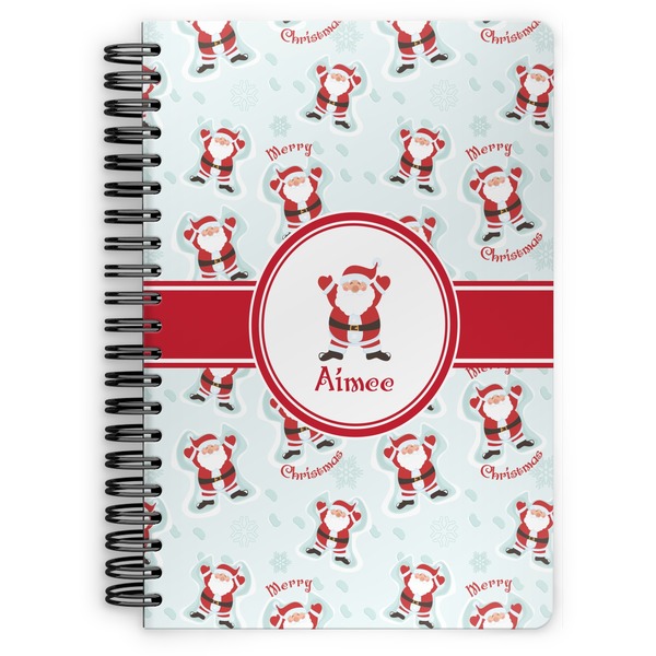 Custom Santa Clause Making Snow Angels Spiral Notebook - 7x10 w/ Name or Text