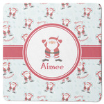 Santa Clause Making Snow Angels Square Rubber Backed Coaster w/ Name or Text