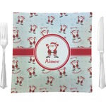 Santa Clause Making Snow Angels Glass Square Lunch / Dinner Plate 9.5" w/ Name or Text
