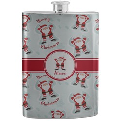 Santa Clause Making Snow Angels Stainless Steel Flask w/ Name or Text