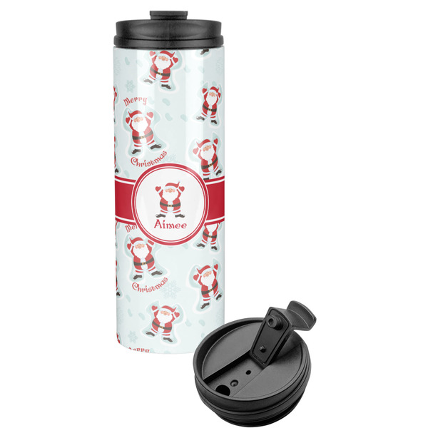 Custom Santa Clause Making Snow Angels Stainless Steel Skinny Tumbler (Personalized)