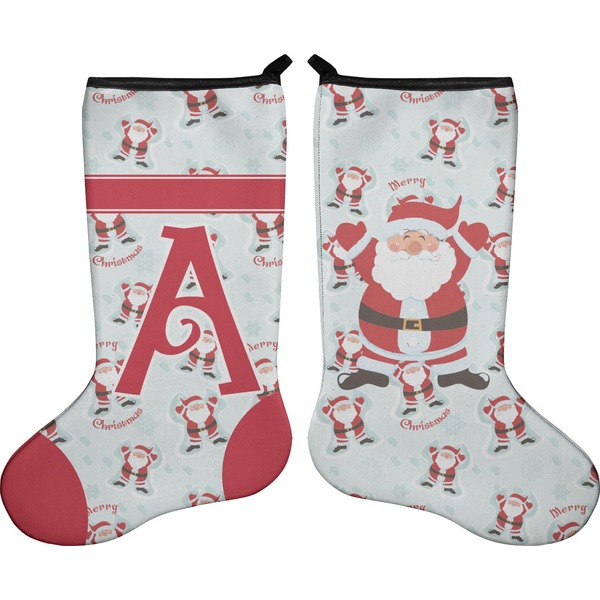 Custom Santa Clause Making Snow Angels Holiday Stocking - Double-Sided - Neoprene (Personalized)