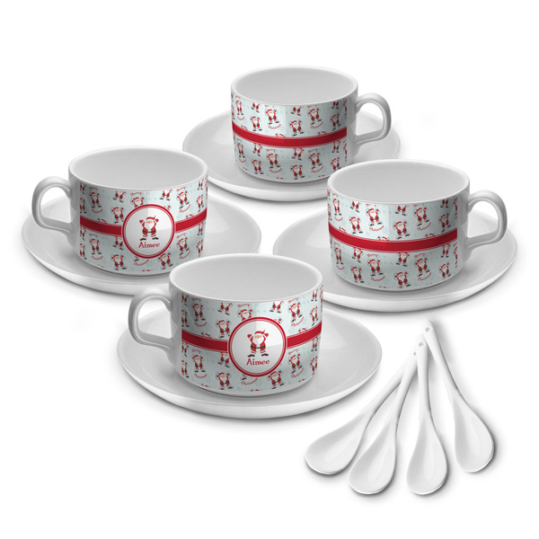 Custom Santa Clause Making Snow Angels Tea Cup - Set of 4 (Personalized)