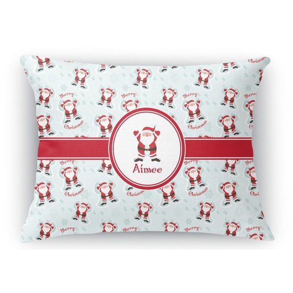 Custom Santa Clause Making Snow Angels Rectangular Throw Pillow Case (Personalized)