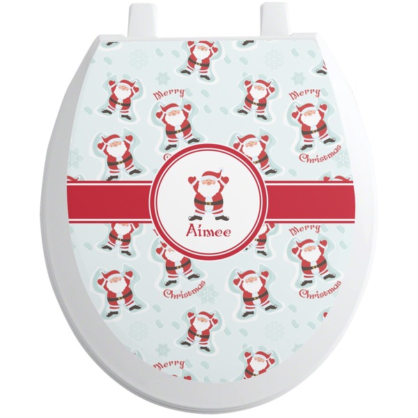 Custom Santa Clause Making Snow Angels Toilet Seat Decal - Round (Personalized)