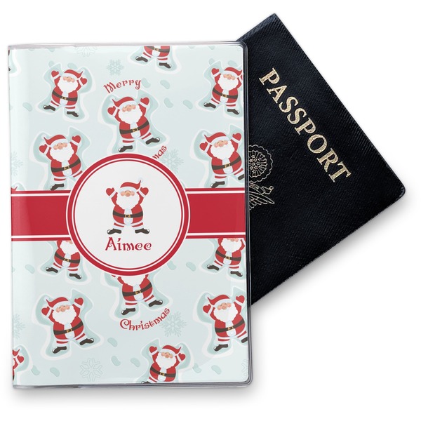 Custom Santa Clause Making Snow Angels Vinyl Passport Holder w/ Name or Text