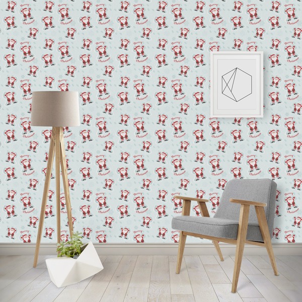Custom Santa Clause Making Snow Angels Wallpaper & Surface Covering (Water Activated - Removable)