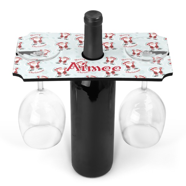 Custom Santa Clause Making Snow Angels Wine Bottle & Glass Holder (Personalized)