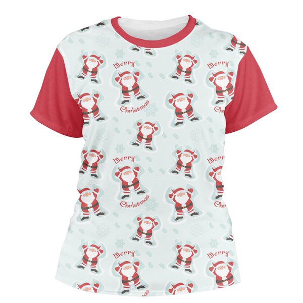 Custom Santa Clause Making Snow Angels Women's Crew T-Shirt