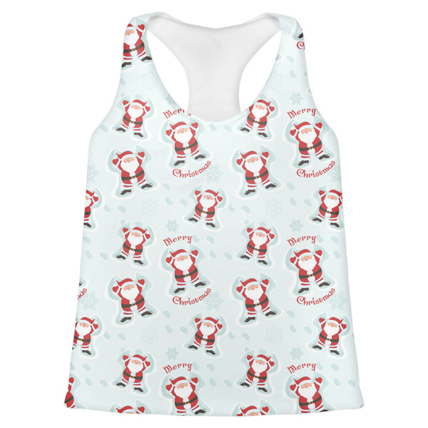 Custom Santa Clause Making Snow Angels Womens Racerback Tank Top