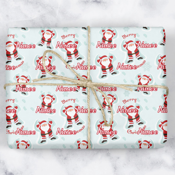 Custom Santa Clause Making Snow Angels Wrapping Paper (Personalized)