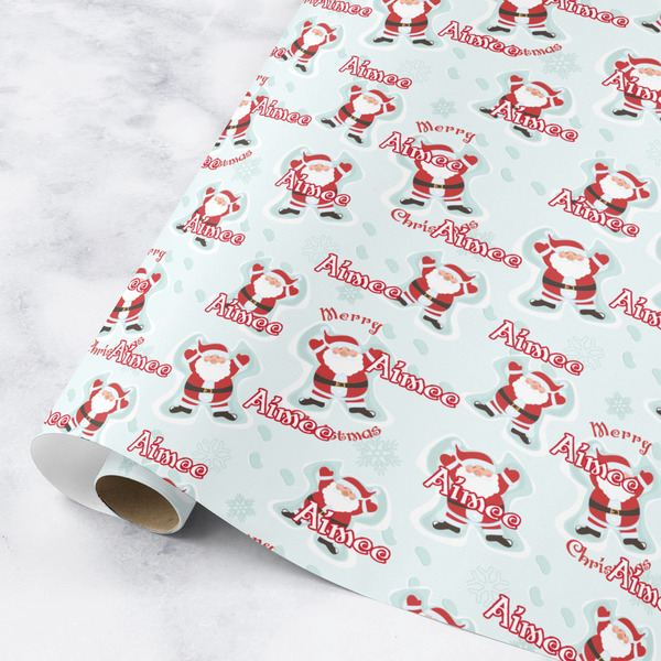 Custom Santa Clause Making Snow Angels Wrapping Paper Roll - Medium (Personalized)