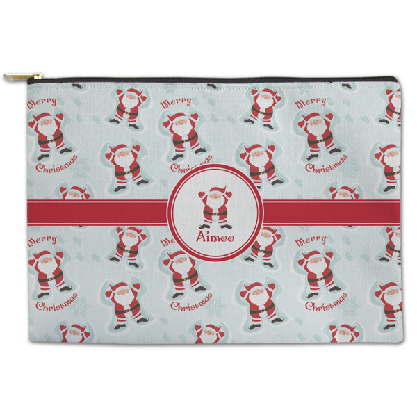Custom Santa Clause Making Snow Angels Zipper Pouch - Large - 12.5"x8.5" w/ Name or Text
