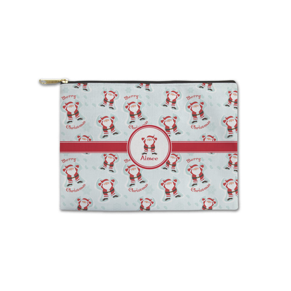 Custom Santa Clause Making Snow Angels Zipper Pouch - Small - 8.5"x6" w/ Name or Text