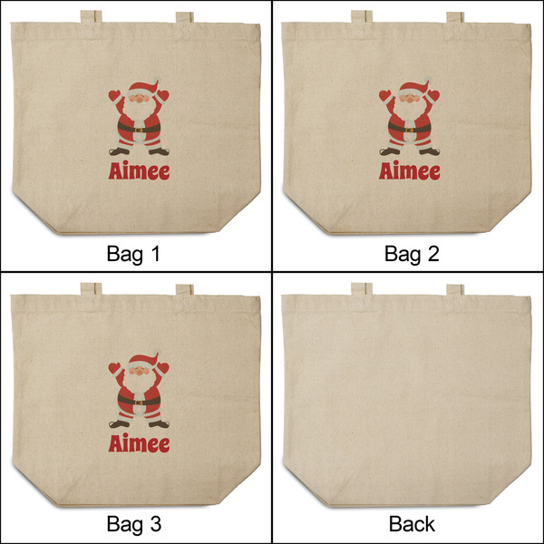 Santa Clause Making Snow Angels 3 Reusable Cotton Grocery Bags - Front & Back View