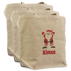 Santa Clause Making Snow Angels Reusable Cotton Grocery Bags - Set of 3 (Personalized)