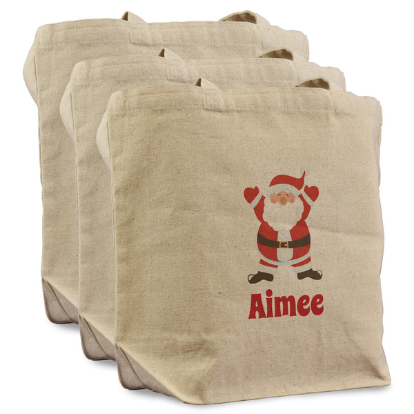 Custom Santa Clause Making Snow Angels Reusable Cotton Grocery Bags - Set of 3 (Personalized)