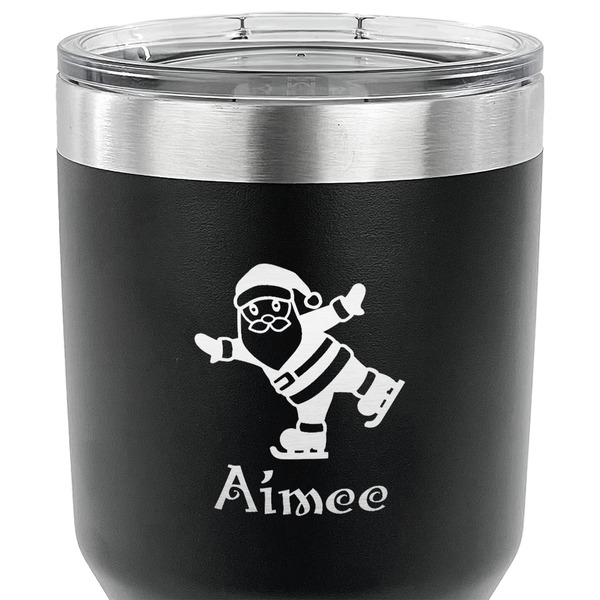 Santa Clause Making Snow Angels 30 oz Stainless Steel Ringneck Tumbler - Black - CLOSE UP