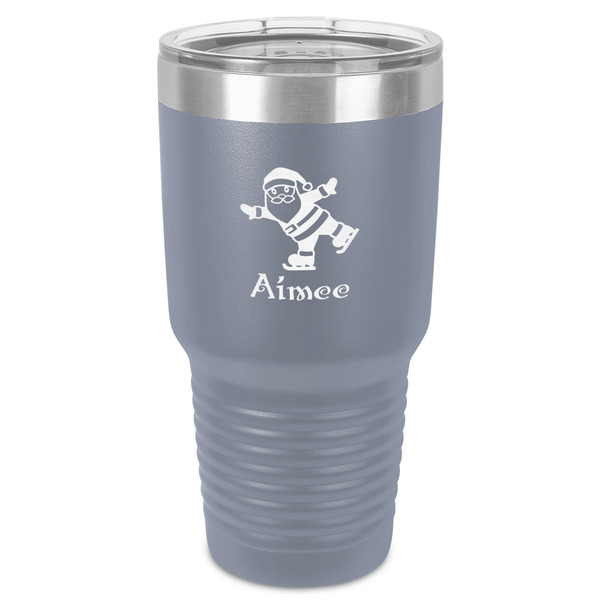 Custom Santa Clause Making Snow Angels 30 oz Stainless Steel Tumbler - Grey - Single-Sided (Personalized)