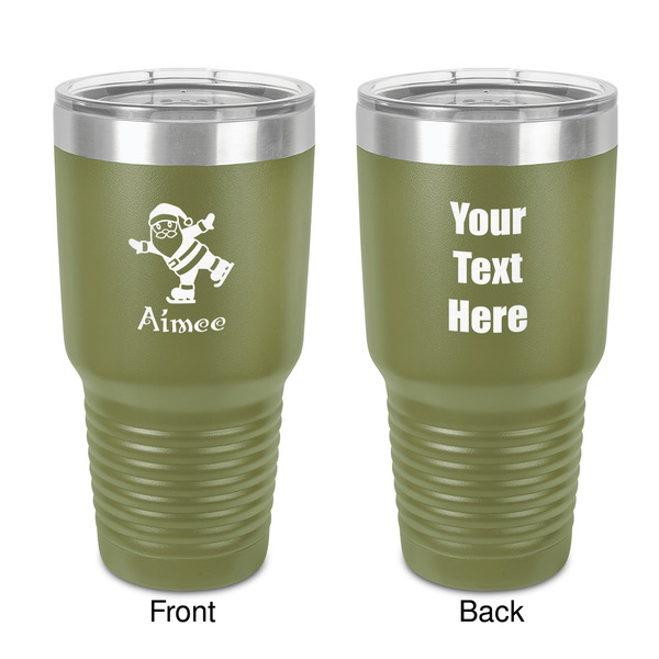 Custom Santa Clause Making Snow Angels 30 oz Stainless Steel Tumbler - Olive - Double-Sided (Personalized)