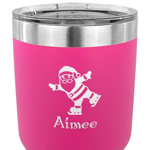 Santa Clause Making Snow Angels 30 oz Stainless Steel Ringneck Tumbler - Pink - CLOSE UP