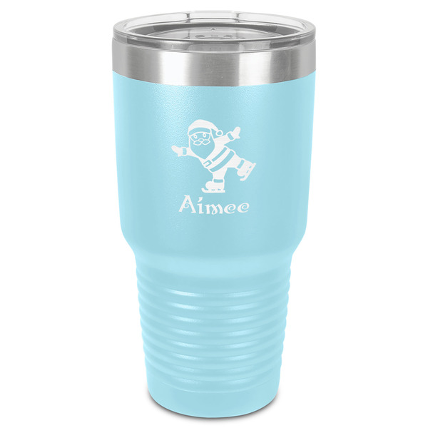 Custom Santa Clause Making Snow Angels 30 oz Stainless Steel Tumbler - Teal - Single-Sided (Personalized)